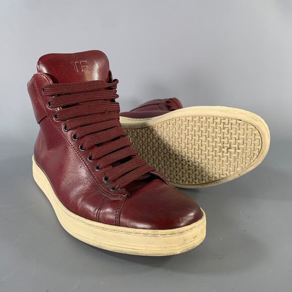 TOM FORD Size 8 Burgundy Leather High Top Lace Up Shoes main image 4
